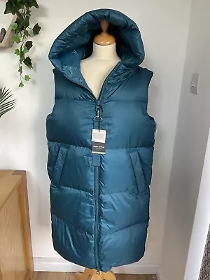 MARC O’POLO DOWN PUFFER HOODED Long BODY WARMER GILET Size M Turquoise Green • £60