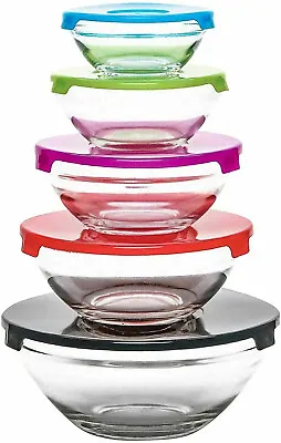 New 5 Pcs Glass Mixing Bowls Nesting Bowls With Lids Food Storage Stackable UK • £12.99