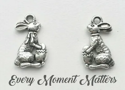 10 X Tibetan Silver RABBIT EASTER BUNNY RABBIT & EGG ANIMAL 18mm Charms Pendants • £2.45