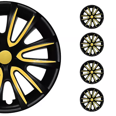 15  Hubcaps For Mercedes Wheel Cover Matt Black With Yellow Insert 4Pcs Full Set • $99.90