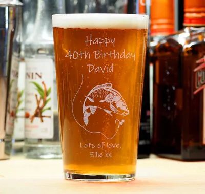 Personalised Birthday Beer Lager Pint Glass 18th 21st 30th 40th Fishing Angler • £11.95
