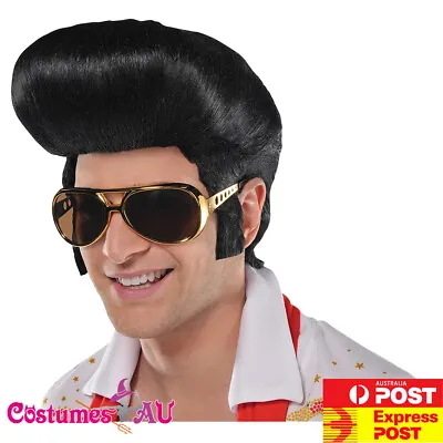 Mens Elvis Presley Black Wig Glasses Set Rock N Roll Move Star 1950s 50s 60s • $21.99