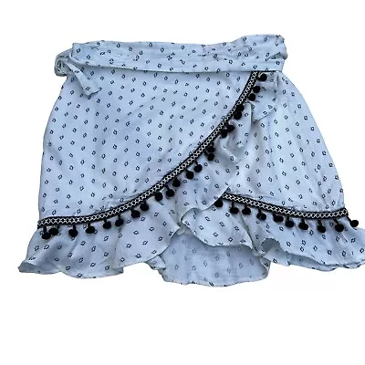 MINKPINK Black White REVOLVE Polkadot Pom Pom Ruffle Wrap Short Skirt Size Small • $28