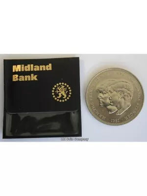 1981 British Commemorative Charles Diana Crown Coin Presented In Midland Bank Po • £3.50