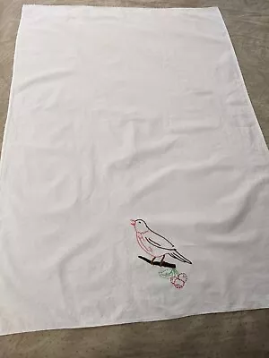 Vtg Hand Embroidered Tablecloth Bird 37 X 25 Inches  • $9.50