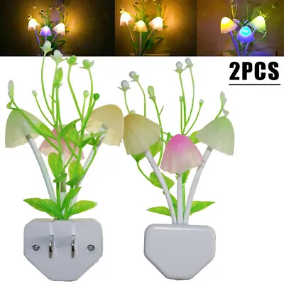 £4.64 • Buy 2Pcs Plug-in Colorful Sensor LED Mushroom Night Light Wall Lamp Xmas Home Decors