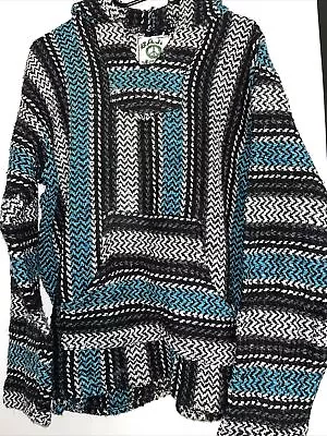 £13.99 • Buy Mexican Baja Drug Rug Poncho Vintage Size Medium - Festival, Relaxed Hippy Camp