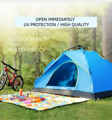 Au 3-4 Person Blue Family Hiking Camping Tent Beach Tents Canvas Ripstop Firm • $80.95