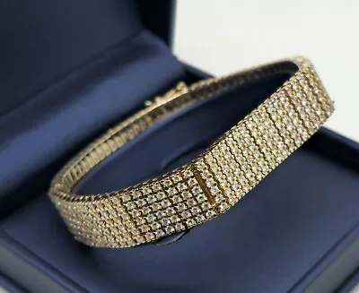 Men Solid REAL 10K Yellow Gold 6 Row 11 Ct T W Genuine Nat Diamond Wide Bracelet • $8997