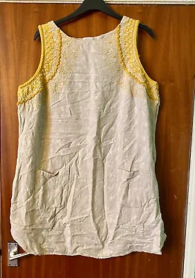 £10 • Buy Monsoon Aline Beige Dress With Yellow Beading Detail & Pockets  size 20 BNWT 