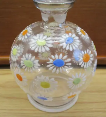 Vtg Czechoslovakia Glass Perfume Bottle Vase Hand Painted Flowers Bohemian Chic • $26