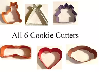 Lot Of 6 Metal Cookie Cutters Cat Dress Castle Glasses Heart Monkey Wilton+ • $6