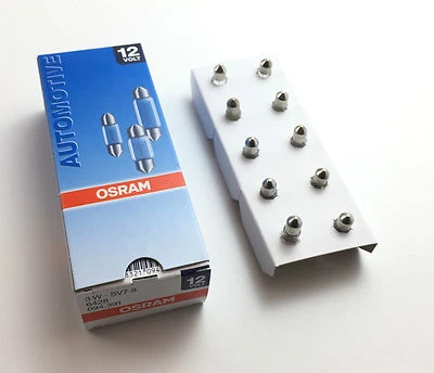 10 X Osram Lamp Lamps C3W 12V 3W Interior Lighting 6428 28mm Tubular Lamps • £14.59