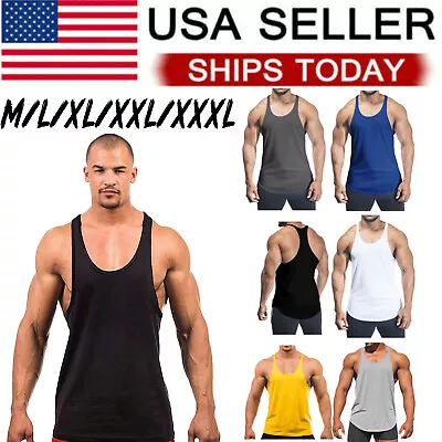 Men's Gym Sport Fitness Vest Racerback Training Workout Muscle Stringer Tank Top • $7.59