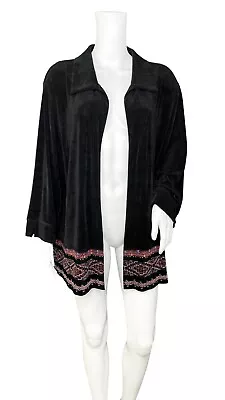 Vikki Vi Cardigan Jacket 2X Black Open Front Slinky Travel Knit Long Sleeve • $31.99