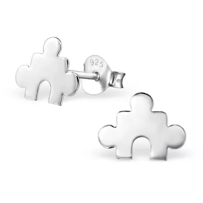 Small Puzzle Piece Autism Awareness .925 Sterling Silver Stud Post Earrings • $12