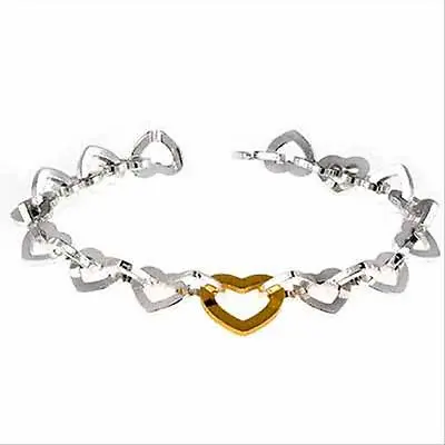 925 Silver Two-Tone Open Heart Linked Bracelet • $41.99
