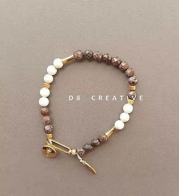 New Men's Brown Agate Stone With White Turquoise And Stainless Steel  Bracelet • $35.95