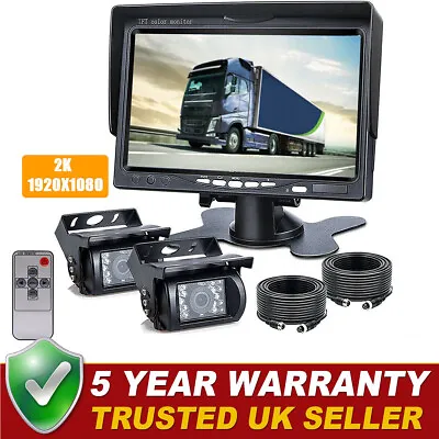 Dual Rear View Bus Caravan Truck Car Reversing Camera 7  LCD Monitor Kit 12V-24V • £48.88