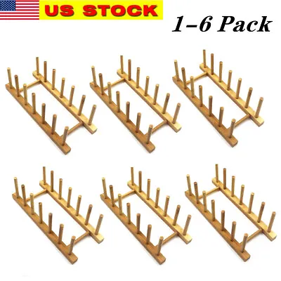 Bamboo Wooden Dish Rack Plate Rack Stand Pot Lid Holder Kitchen Organizer • $12.99