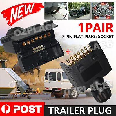 $14.95 • Buy NEW 7 Pin Flat Trailer Plug Caravan Boat Male & Female Connector Adapter Plug