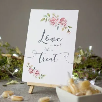 Boho Wedding Love Is Sweet Sign A5 | White Table Decoration With Easel Stand • £5.45