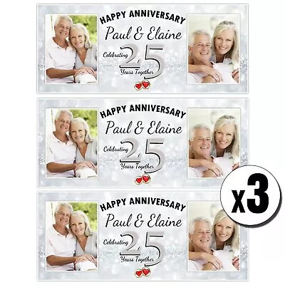 3 Personalised 25th Silver Wedding Anniversary Photo Banners N40 • £12.95