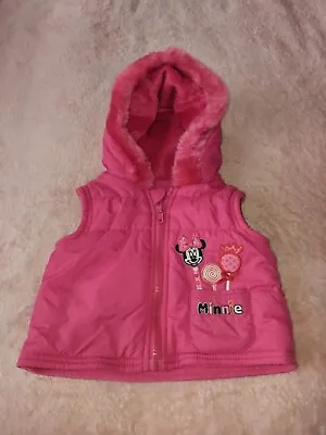 Baby Girl Minnie Mouse Pink Fur Hood Gilet Bodywarmer 0-3m • £3.50