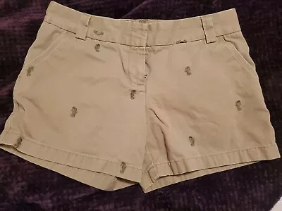 J. Crew Womens City Fit Shorts Sz 8 Beige W/ Green Seahorse Embroidery Accents • $6.50