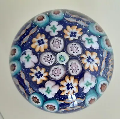 Scottish Millefiori Blue And Clear Glass Paperweight RARE • £29.99