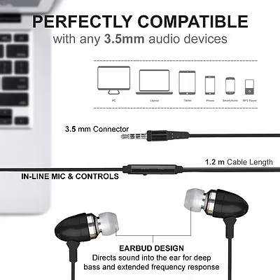 BLACK Aluminium In-Ear Bud Headphones With Handsfree Mic Remote For Apple Iphone • £3.39