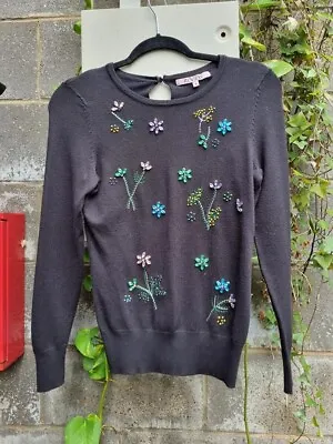 Review Size 6 Bejewelled Embroidered Knit Jumper • $25