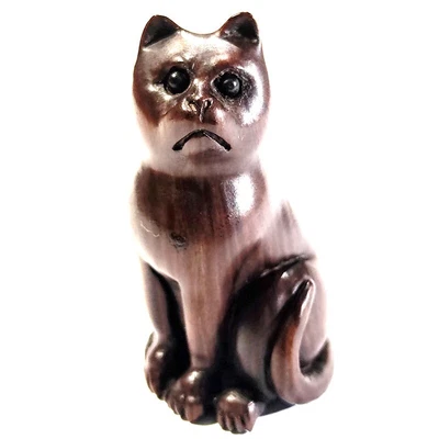 £47.99 • Buy F020 - 30 Years Old 2  Hand Carved Ebony Ironwood Netsuke - Cat