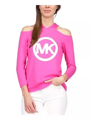 MICHAEL MICHAEL KORS Womens Pink Lightweight Logo Long Sleeve Hoodie Top S • $21.99