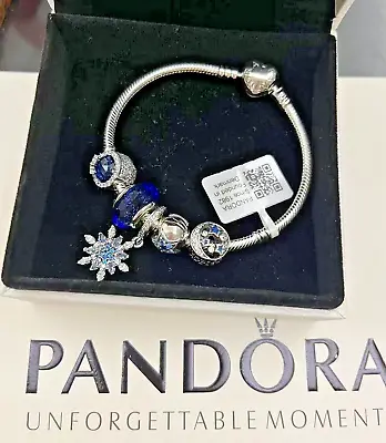 Authentic Pandora 925 Silver Charm Bracelet Sparkling Love Dream Blue 7.9in/20cm • $59.89