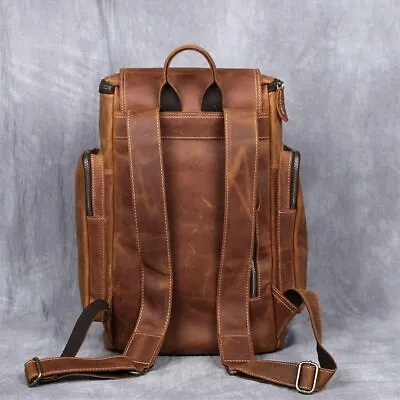 Retro Leather Backpack Men Crazy Horse Leather Large Capacity Multifunctional • $267.69