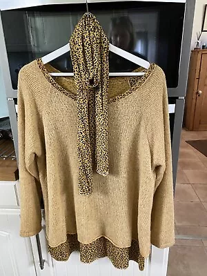 Women’s  Layered  Jumper Top Mustard Any Size Incl Scarf • £2.50