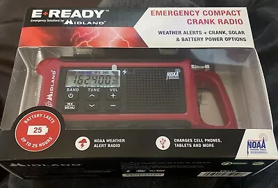 Midland ER210 Emergency Crank Weather Radio Flashlight Solar USB - Red • $49.99