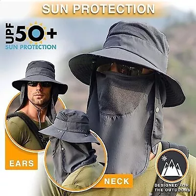 Mens Neck Flap Hat Wide Brim Cap Face Unisex Hiking Fishing UV Sun Protection • $19.49