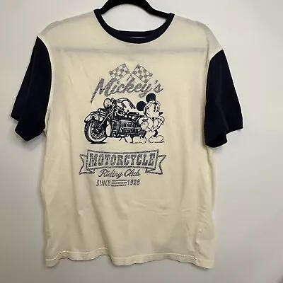 Mickey’s Motorcycle Riding Club Cream Navy Color Disney Parks Authentic Shirt LG • $22.99