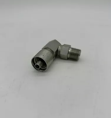 MPX90-06-08 (1) Crimp Fittings 3/8  Hose X 1/2  Male Pipe Swivel 90° Fitting. • $13.99