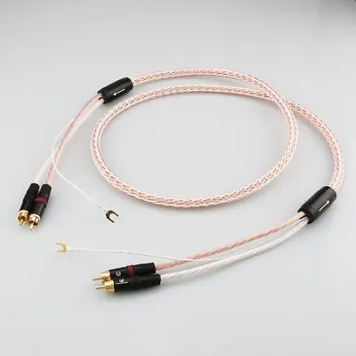 Single Crystal Copper 2RCA To 2RCA U Shopper Grounding Phono Tonearm Cable • $49.34