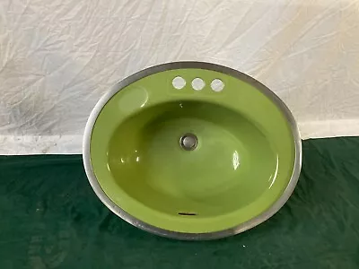 Vtg 21x17 Oval Cast Iron Avocado Green Lime Drop In Bath Sink Old U/R 117-24E • $295