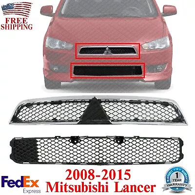 Front Bumper Upper & Lower Grille Assembly For 2008-2015 Mitsubishi Lancer • $82.90