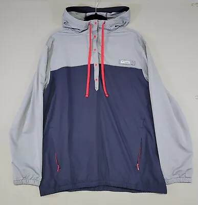 Columbia PFG Jacket Mens XL Blue Gray Pullover Hooded Windbreaker 1/4 Zip • $24.99