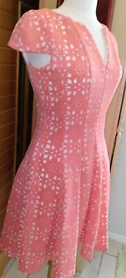 Cut Out Dress Fit & Flare JULIA JORDAN Coral Cap-Sleeve  Mesh Lined Womens Sz 4 • $28.60