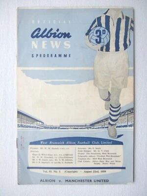 West Bromwich Albion V Manchester United 22.8.1959 Football Programme Brom NBOS7 • £2.99