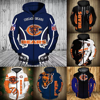 Chicago Bears Hoodie Sweatshirt Mens Football Zip Up Jacket Casual Hooded Coat • $33.24