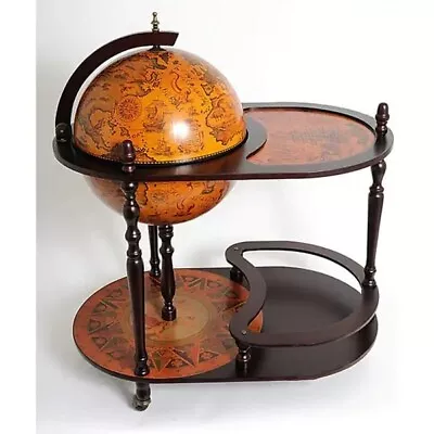 Bar Cart Globe Drink Serving Vintage Hidden Wine Wood Map Nautical Rolling Shelf • $384.92