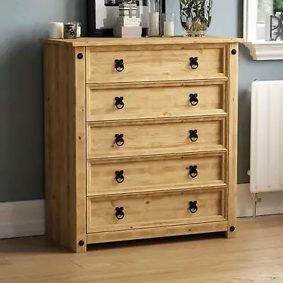 SALE Chest Of Drawers 5 Drawer Solid Pine Wood Bedroom Storage Furniture • £80.99